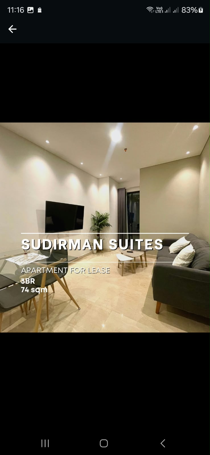 Disewakan Apartemen Sudirman Suites Tipe 3 Kamar Tidur Kondisi Furnished